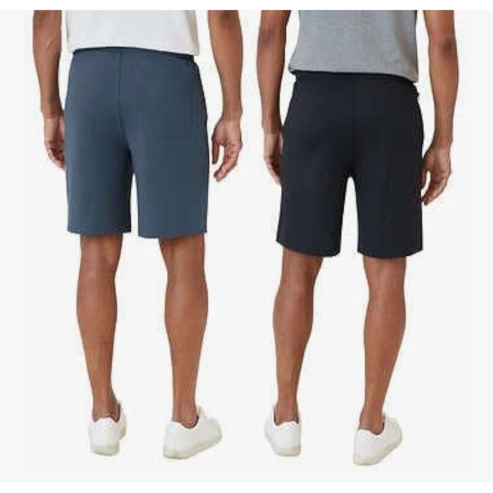 Eddie Bauer Men's XL Knit Lounge Shorts 2-pack Zip Secured Pocket B15 Black Blue - Picture 2 of 12